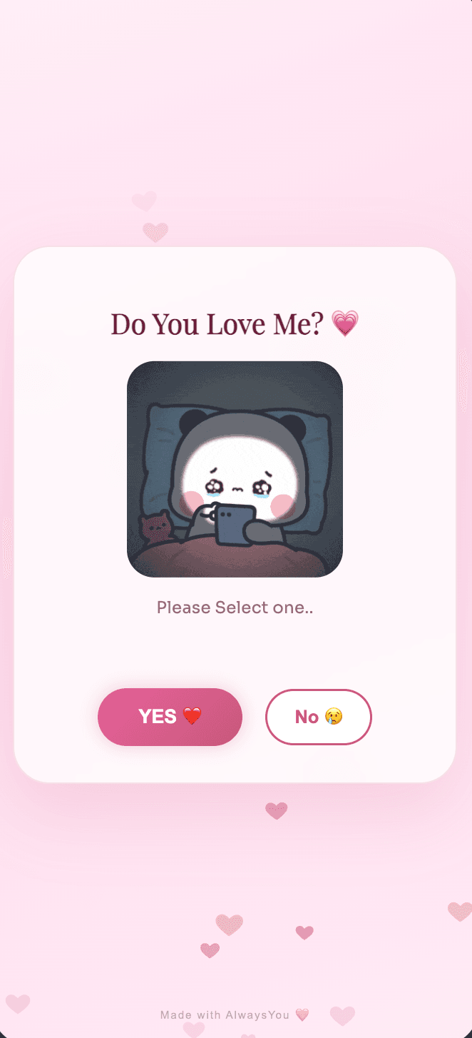 Do You Love Me? — personalised love website preview — screen 2